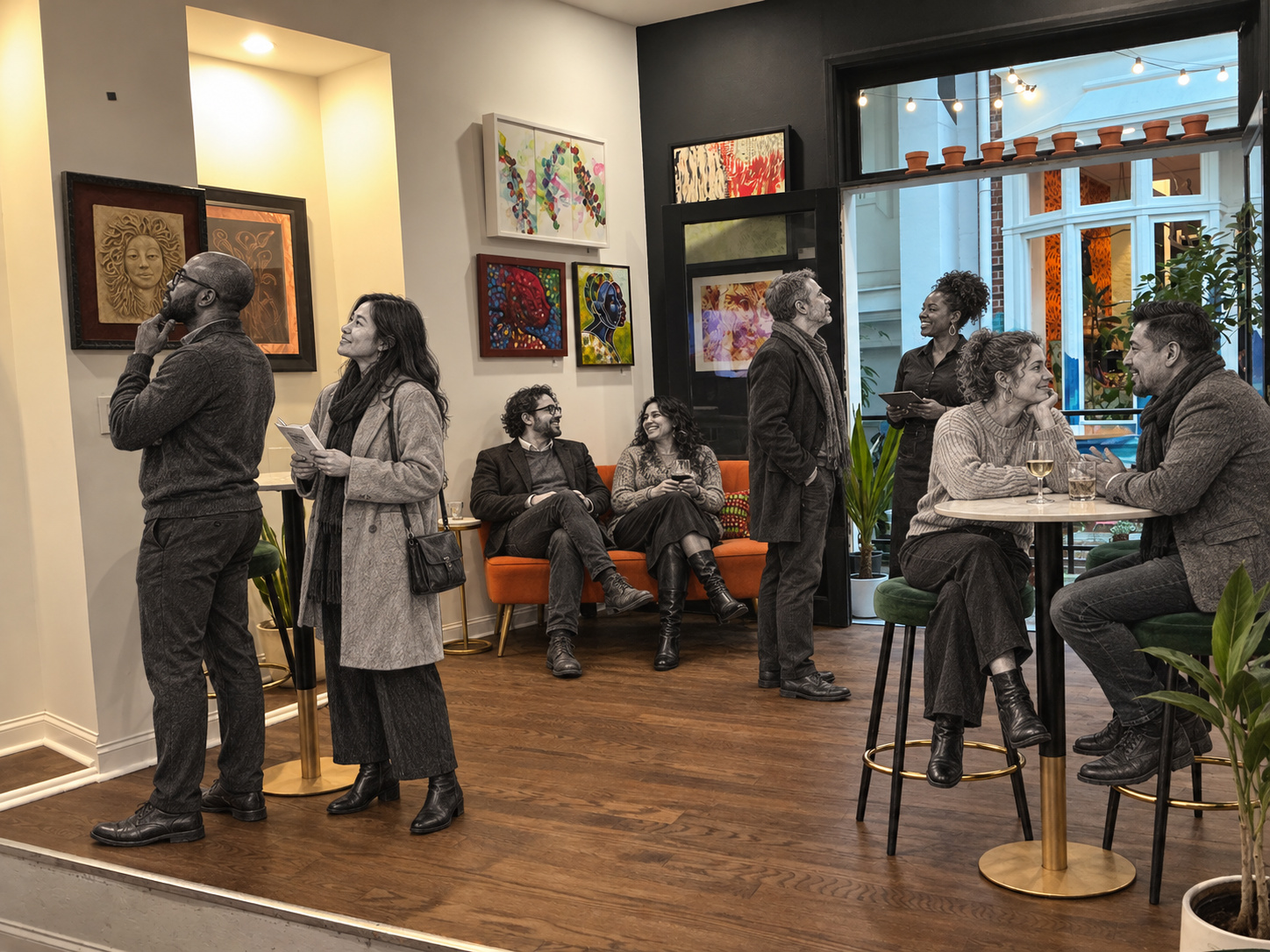 Actual Gallery walls and seating at Stem & Vine